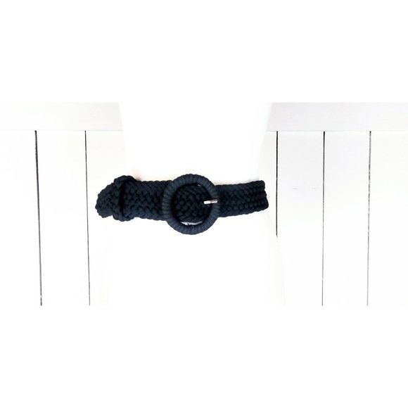 90s vintage wide black braided chord belt Banana Republic woven rope chord belt - Picture 1 of 3
